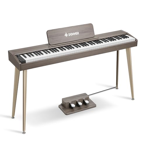 Donner OURA S100 Digital Piano with 88 Key Graded Hammer Weighted Keyboard for Beginner, Full Size Electric Piano Keyboard with Bluetooth, 3 Original Demos, LOCAL OFF, 2×10 W, Piano Three Pedal, Black