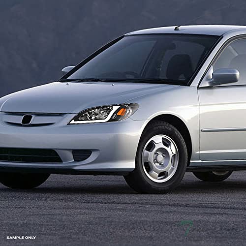 7422446340312 Compatible With 2004-2005 Honda Civic 2 Door Coupe / 4 Door Sedan Switchback Sequential LED Strip Bar Black Housing Headlights With Amber Reflector