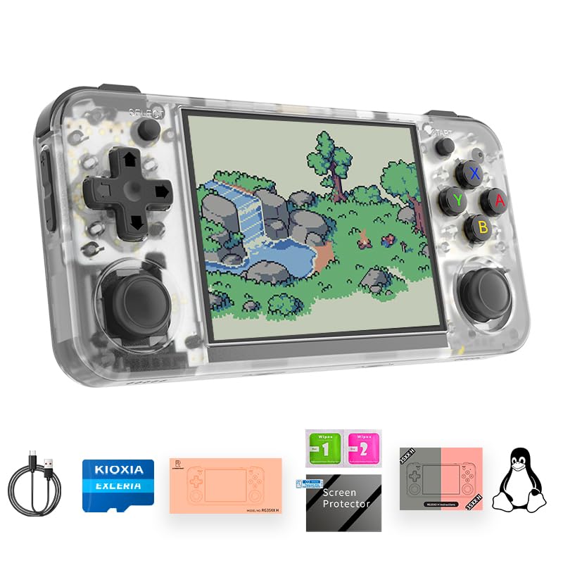 RG35XX H Retro Handheld Game Console with Linux System 3.5 inch IPS Screen and 64G TF Card Built-in 3300 mAh Battery Lasts up to 8 Hours Compatible with 5G WiFi and Bluetooth 4.2 Black