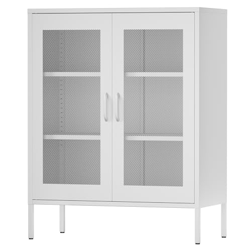 Blue Metal Storage Cabinet - 3 Tier Steel Office Storage Cabinet with Doors and Shelves for Home, Office and Kitchen