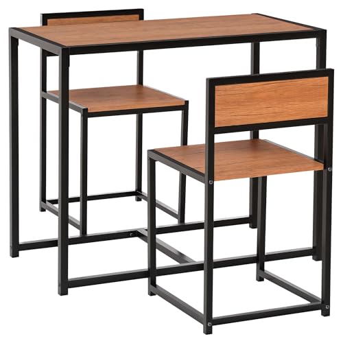 HOMCOM 3-Piece Industrial Dining Table Set for 2, Kitchen Table and Chairs, Dining Room Sets for Small Spaces, Black