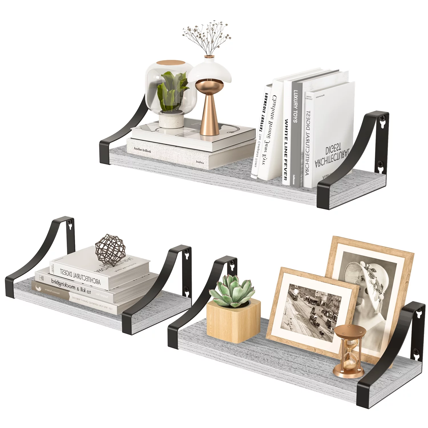 Set of 3 Wall Mounted Home Decor Wood Rustic Floating Shelves Storage Shelves for Bedroom, Bathroom, Living Room