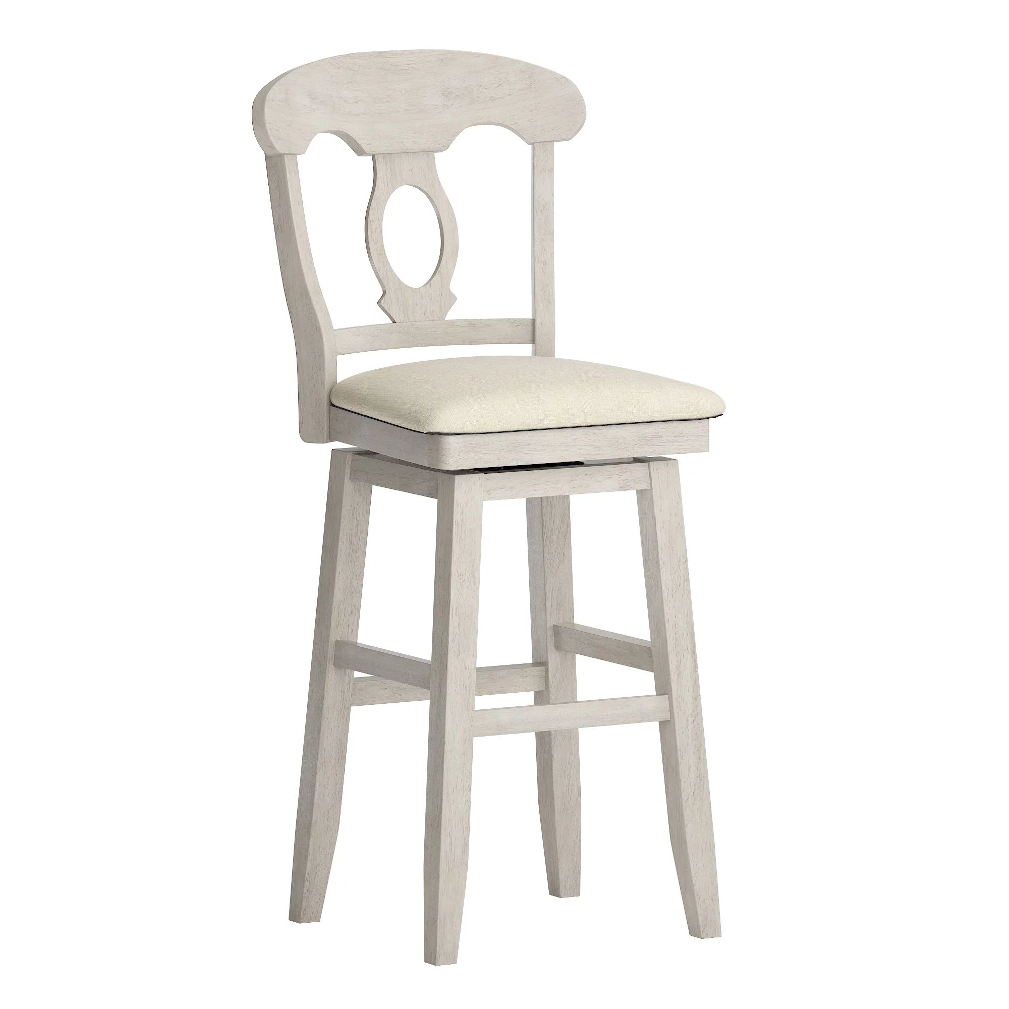 Weston Home Sheena Napoleon Back Bar Height Wood Swivel Stool, Antique White
