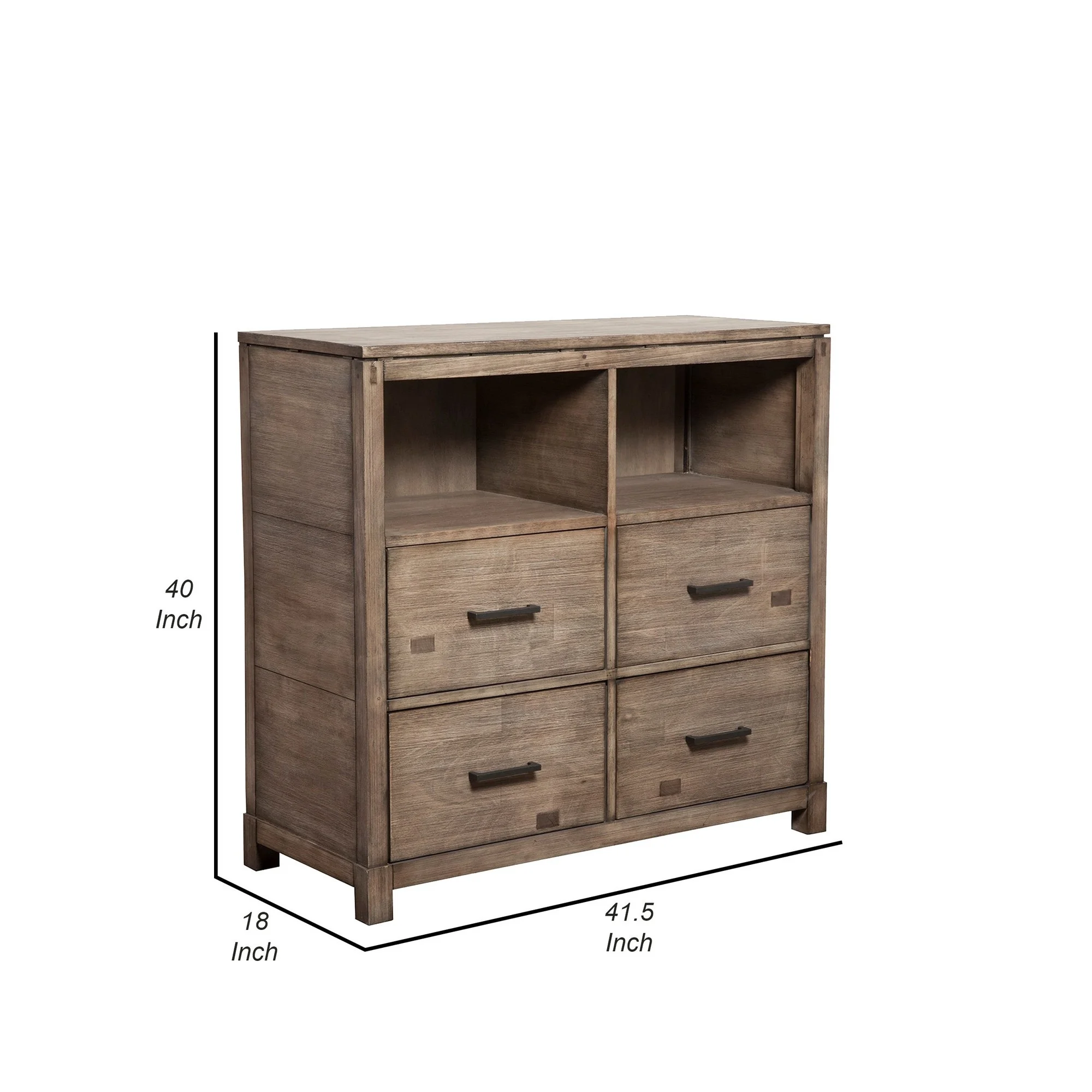 Benjara 42 Inch TV Media Chest, 4 Drawers, Gray Mahogany Wood Frame, Felt Lining