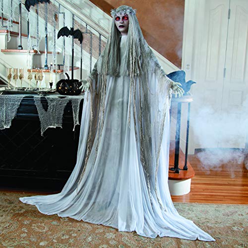 Fun Express Standing Ghost Girl Halloween Decorations Outdoor - 5ft 7in Light Up Ghost with Flashing Red Eyes | Scary Halloween Decor for Porch, Yard & Indoor | Spooky Halloween Ghost Decorations