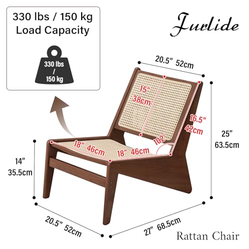 Rattan Accent Chair for Living Room, Mid Century Side Chair, Comfy Bamboo Chairs for Bedroom Reading Room, Wood