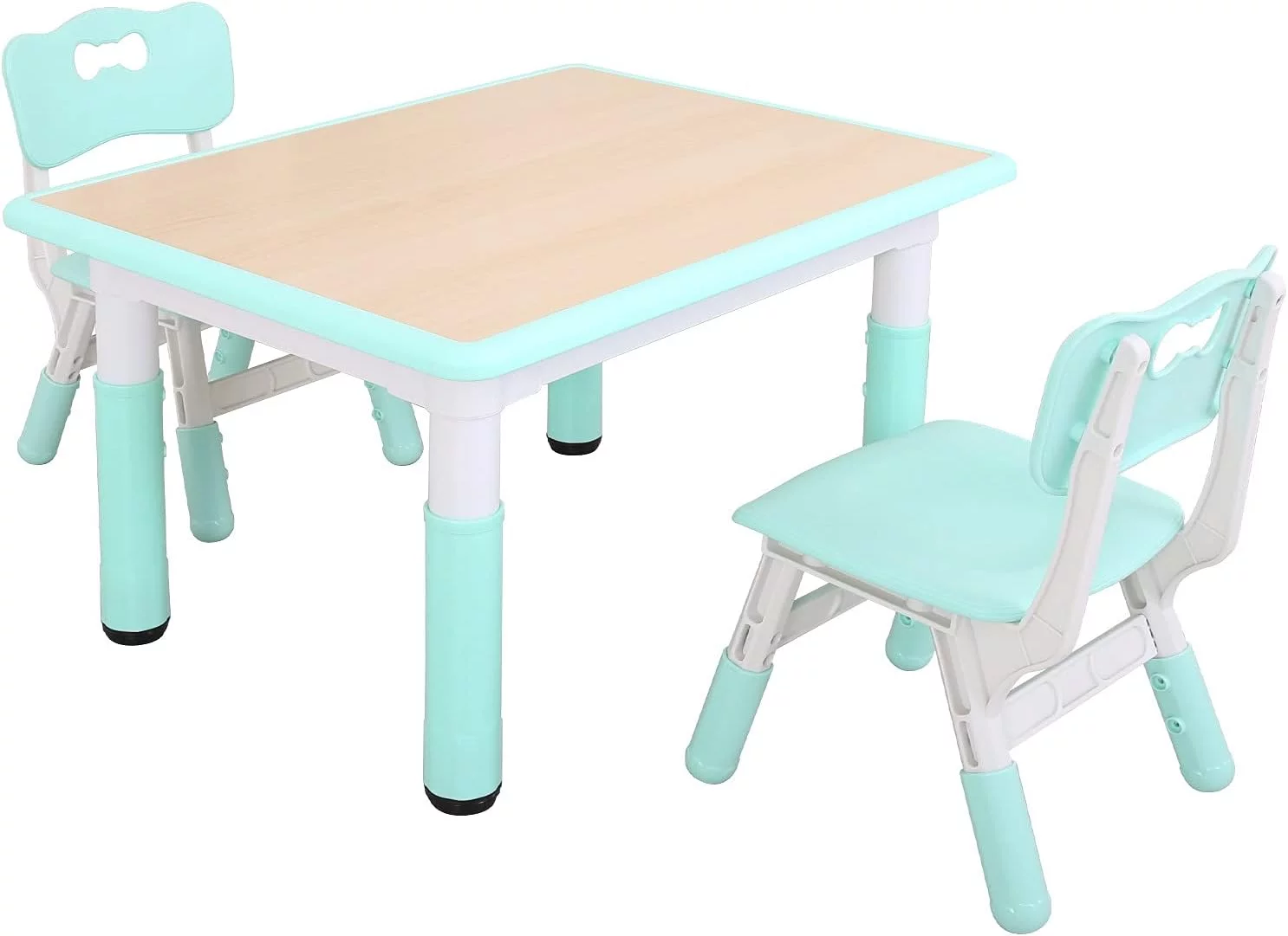 - Kids Study Table And Chairs Set, Height Adjustable Plastic Children Art Desk With 2 Seats, Kids Multi Activity Table Set (Maple TOP With Mint Green Border) BY-60-MG
