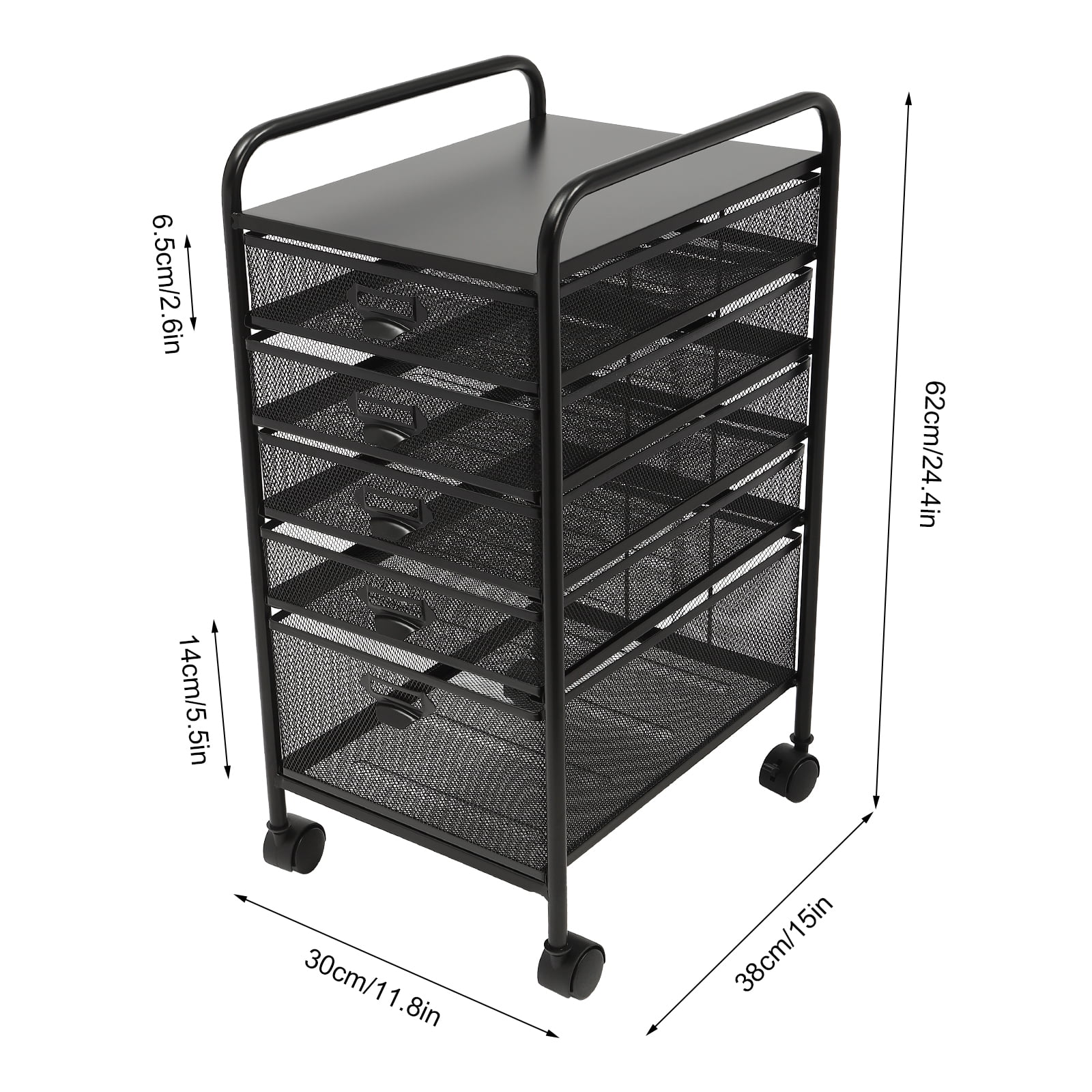 Office File Cabinet Paper Organizer+Wheels 5Drawer Black