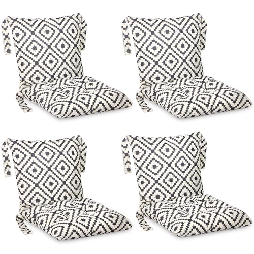 Barydat 4 Pcs Outdoor Patio Chair Cushions with Back, 21.7 x 43.3 Inch Decorative Dining Back Cushions with Tie Buffalo Plaid Indoor Outdoor for Patio Furniture(Black and White,Grid)