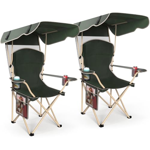 Portable Camping Chair with Canopy - Folding Chair with Canopy, Durable 600D Oxford Canopy Chair for Camping, Beach, Picnics, Fishing & Sports