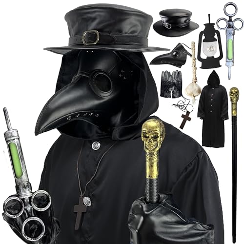 Absolute Vibe Plague Doctor Bird Mask and Hat Combo Set Halloween Costume Steampunk Cosplay Props (M, BLACK-001)