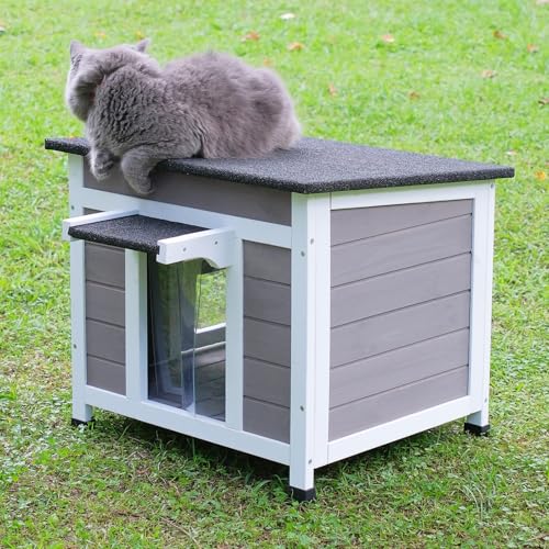 Insulated Cat House Weatherproof Outdoor/Indoor Shelter with Openable Asphalt Roof for Feral Cats & Small Pets