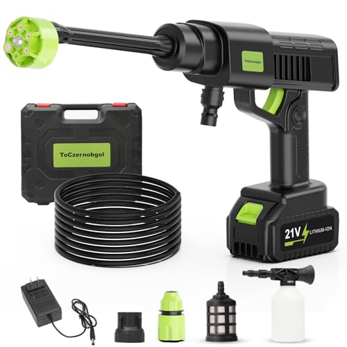 Cordless Portable Pressure Washer, 3.0Ah Battery Powered Handheld Car Washer with 6-in-1 Nozzle, Small Electric Power Cleaner for Car, Garden, Fence, Patio, Floor