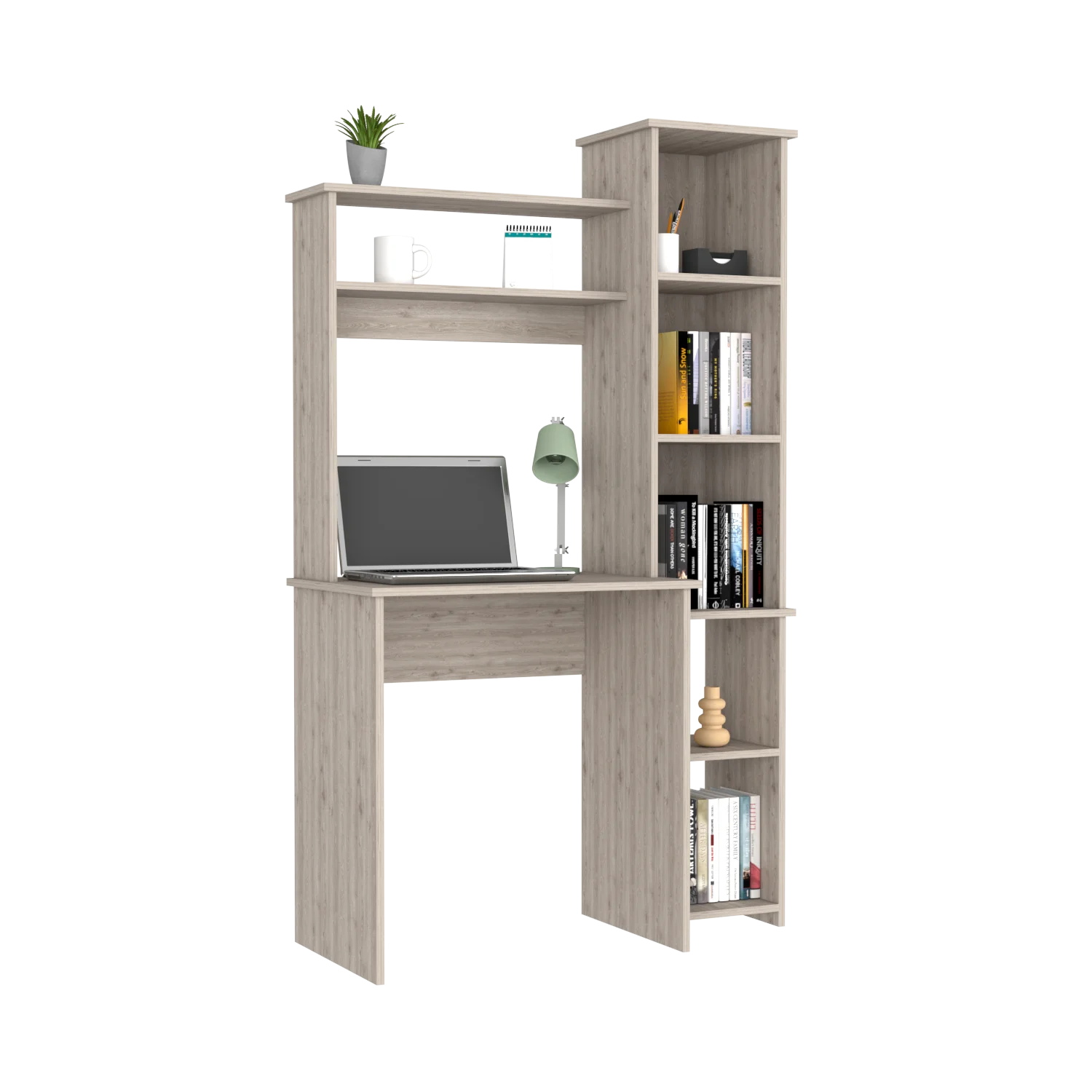 We Have Furniture Desk Logan, Five Cubbies, Light Gray Finish