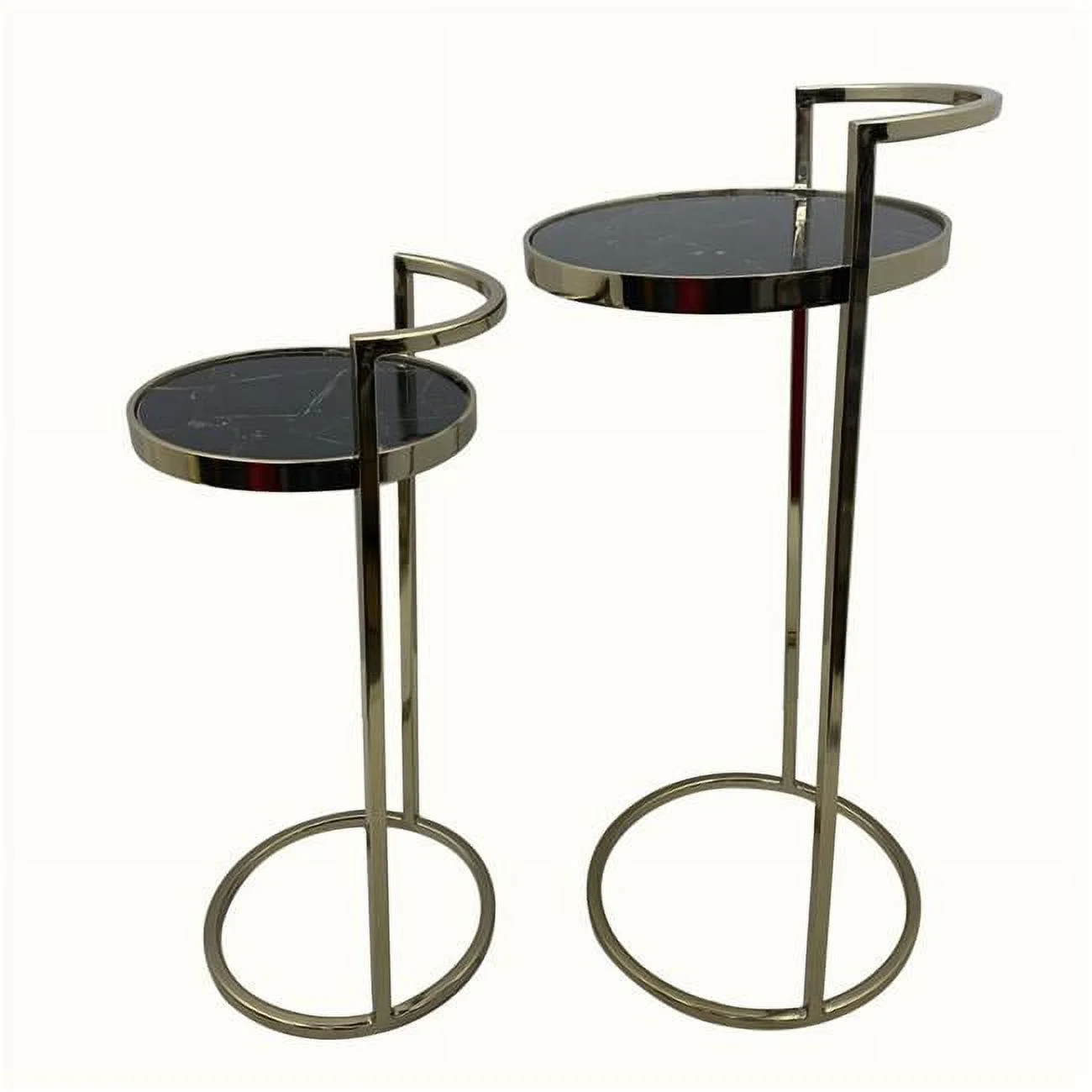 Stone Round Nested End Tables, Gold & Black - Set of 2