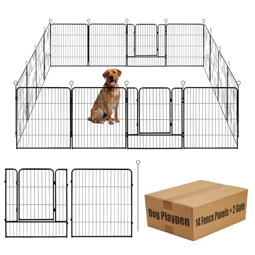 Dog Playpen,40 in(H) Pet Fence Outdoor for Rv Camping,Garden Fence Animal Barrie for Yard,Total 8 Panels with Gate 18.6Ft(L) Black Metal Temporary Fencing