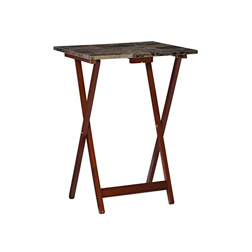 Linon Nikki Brown Faux Marble Tray Table Set