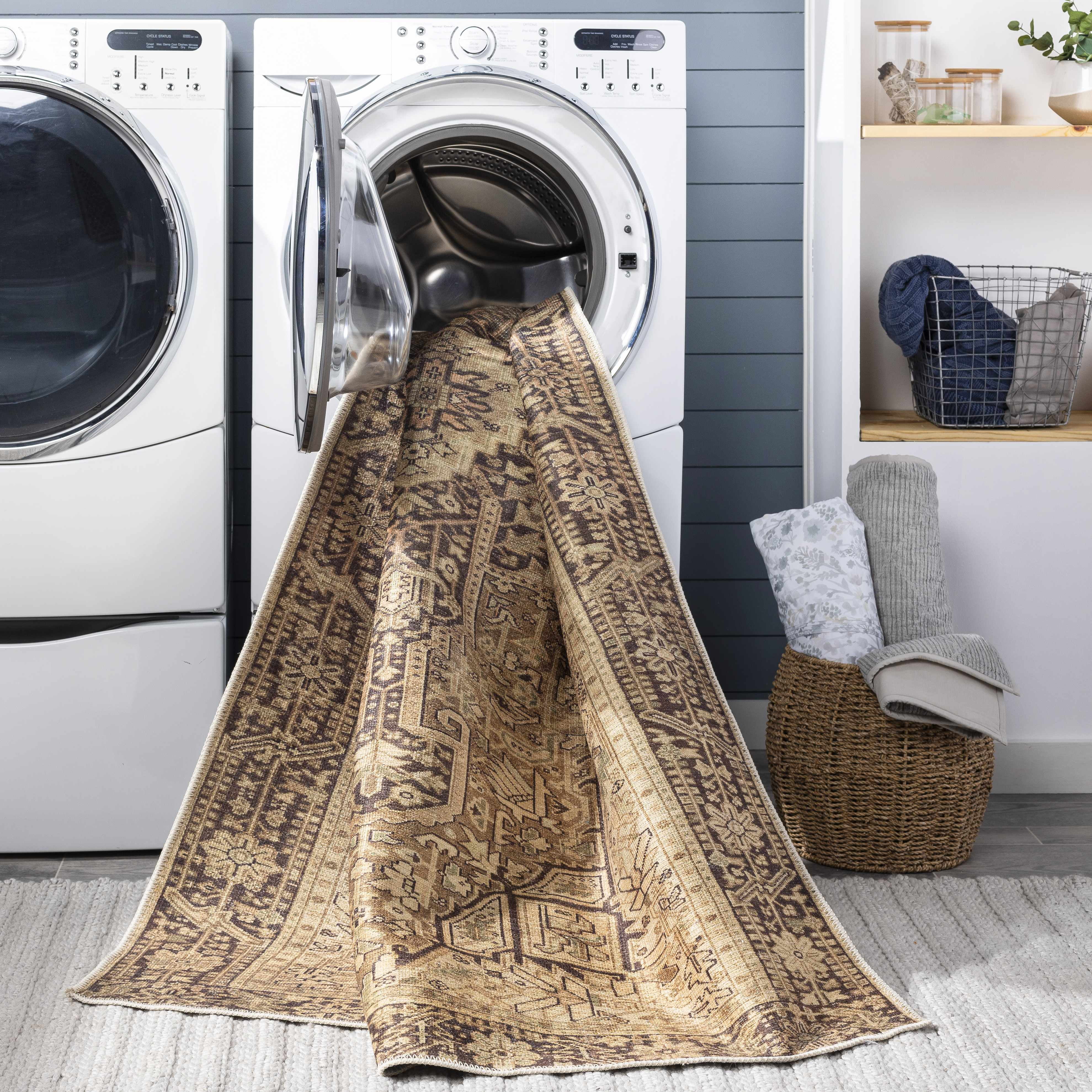 Hauteloom Buliran Living Room, Bedroom Machine Washable Area Rug - Traditional - Brown, Green - 7'10