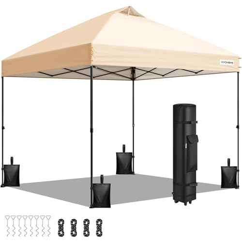 VIVOHOME 10x10ft Pop Up Canopy Tent One Push Setup Outdoor Portable Shelter Tent Heavy Duty with Wheel Carry Bag and 4 Sandbags, White