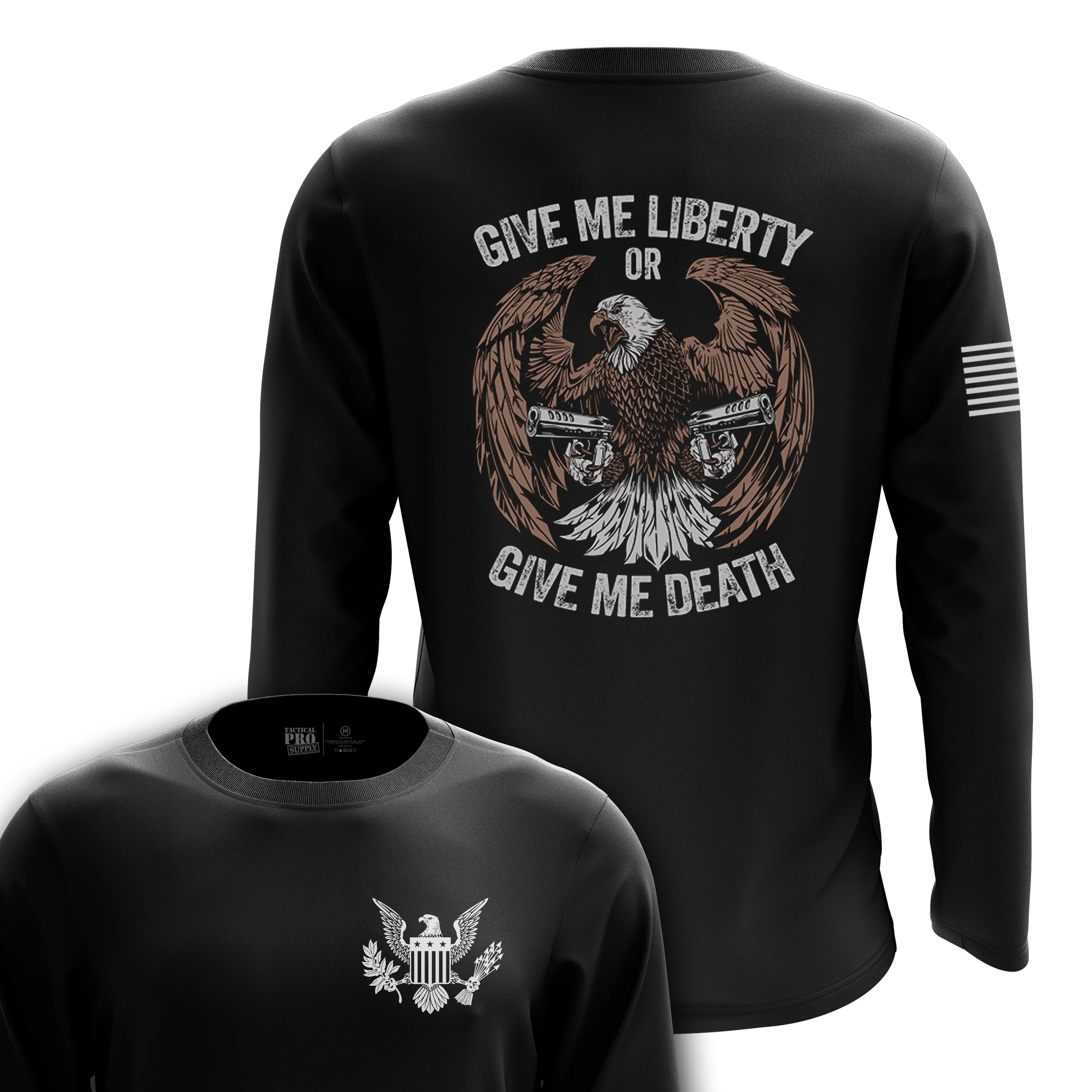Tactical Pro Supply Give Me Liberty Men's Long Sleeve Shirt, Made from 100% Cotton, Distinctive Design, Versatile, and Functional - (Black)