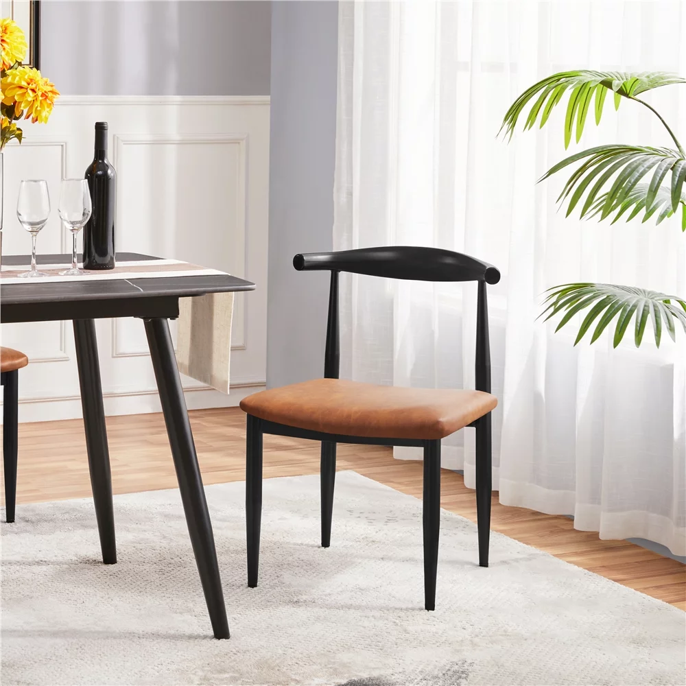 Yaheetech Set of 2 Modern PU Leather Dining Chairs with Backrest, Retro Brown