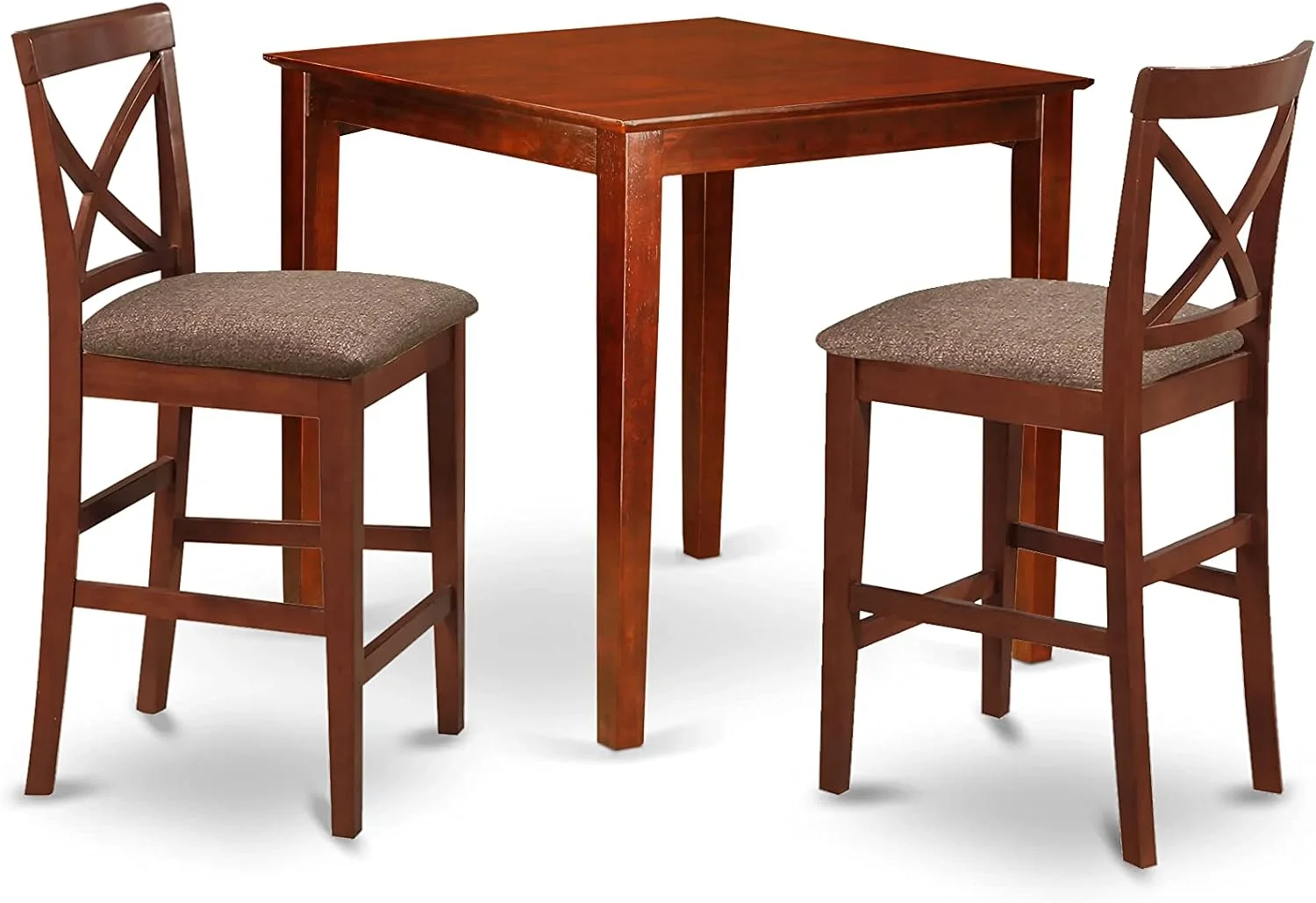 3 Piece Counter Height Set For Small Spaces Contains A Square Kitchen Table And 2 Linen Fabric Dining Room Chairs, 36X36 Inch