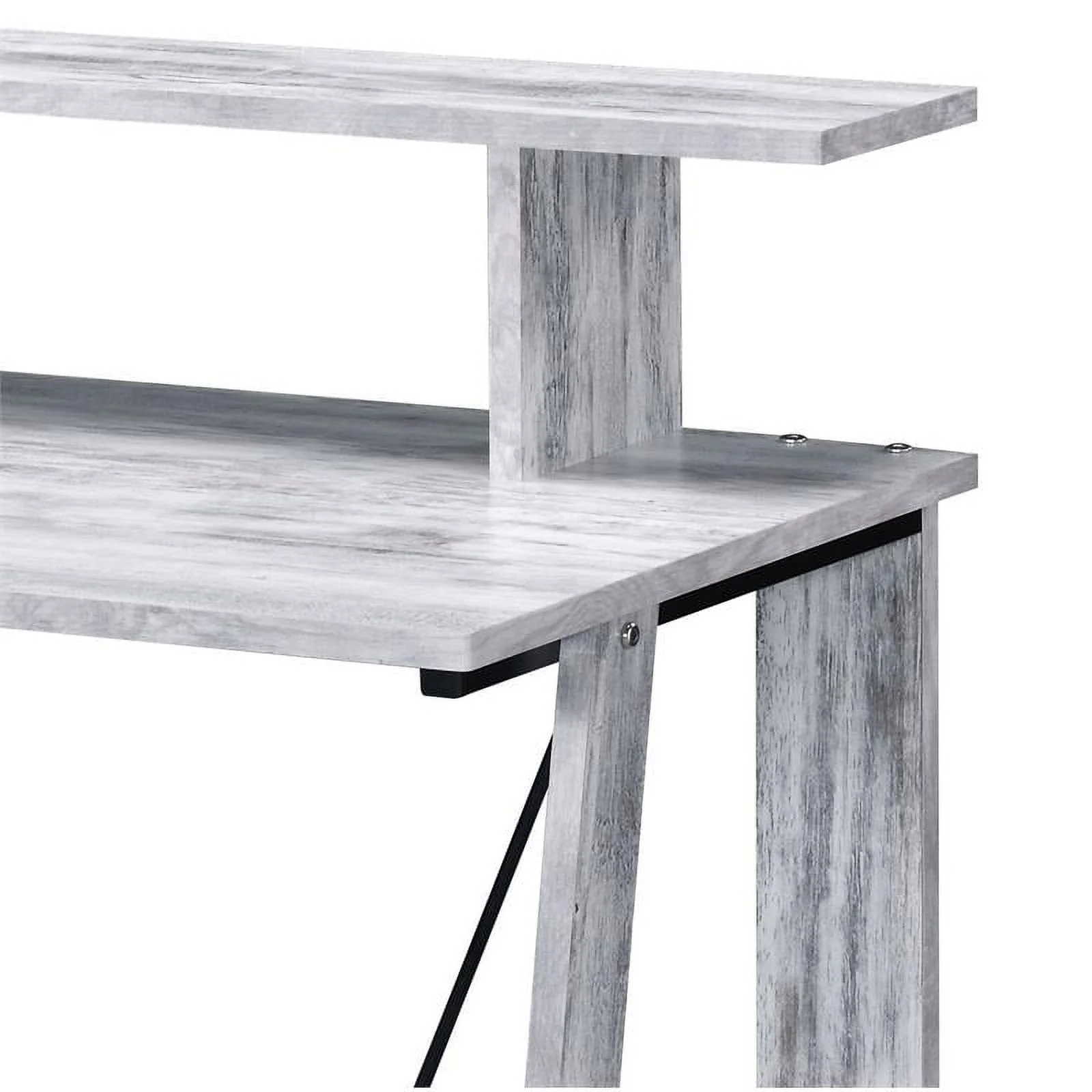 Pemberly Row Wood 2 Shelves Writing Desk in Antique White and Black