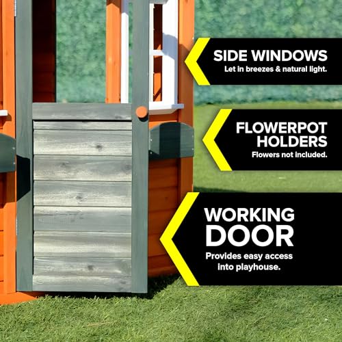 Sportspower My 1st Wooden Playhouse: Working Door, Open Concept Design and Flower Pot Holders Constructed from Premium Wood (Pre-Cut and Stained)