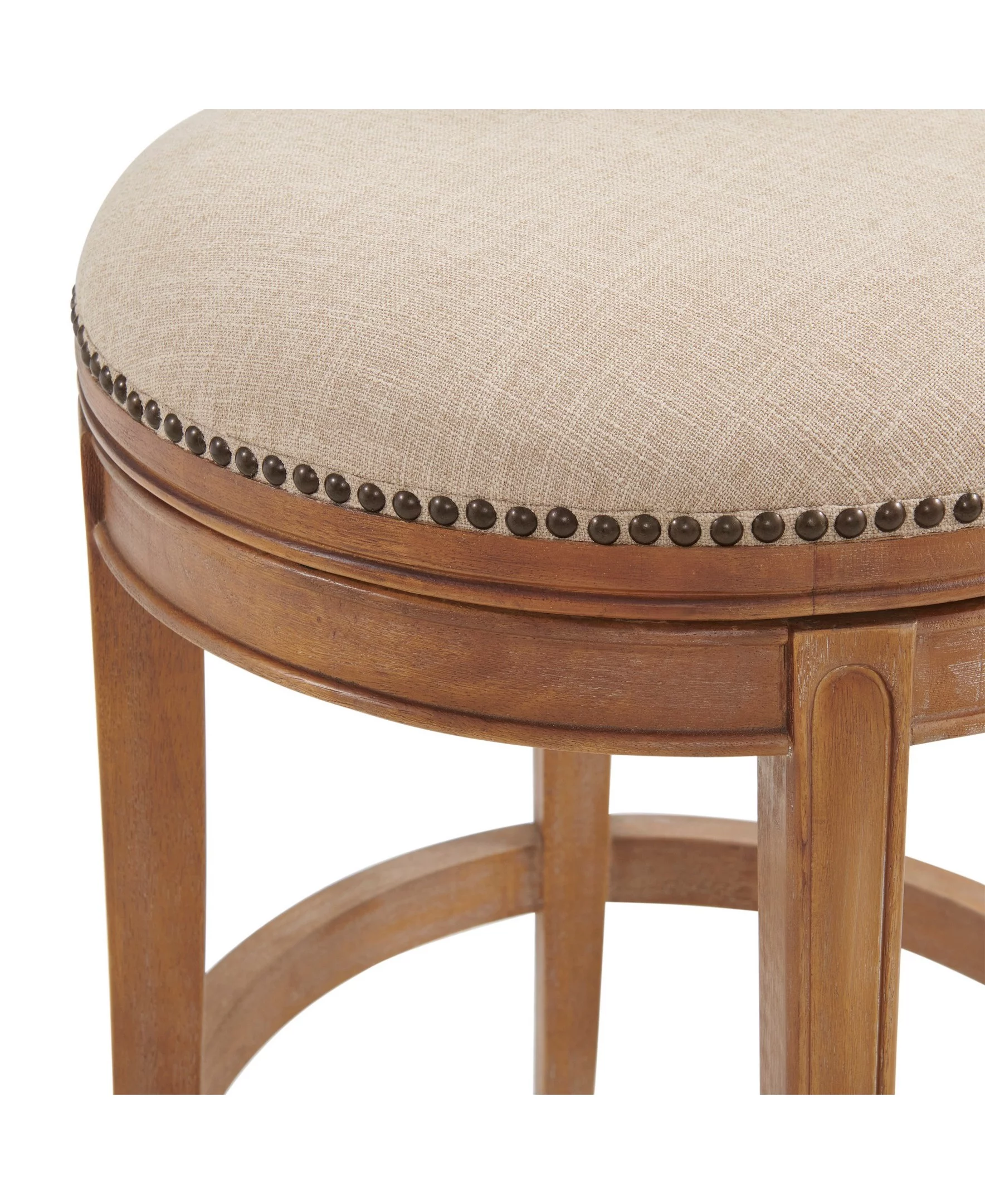 Alaterre Furniture Hanover Swivel Low Back Bar Height Bar Wood Stool, Weathered Brown and Beige