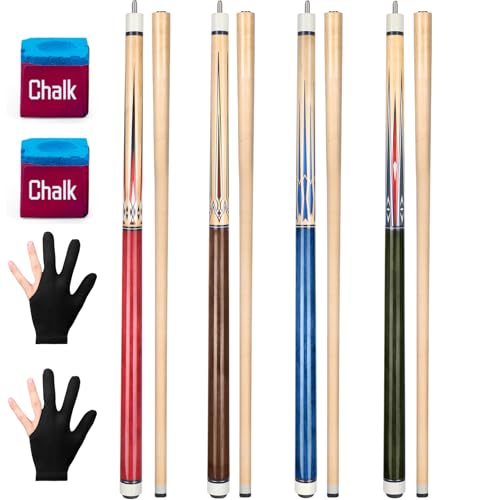 Pool Cue, 4 Pcs Pool Cue Stick 18 19 20 21 oz 4 Sets Cue Sticks 58 inch Pool Cues Adult Canadian Maple Wood Billiard Stick