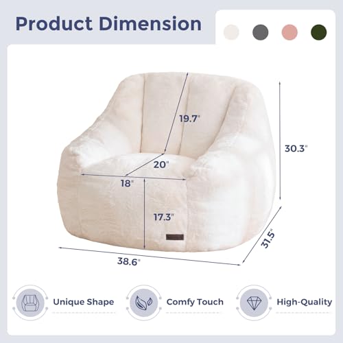 MAXYOYO Bean Bag Chair, Comfy Bean Bag Sofa with Back Support, Faux Fur Bean Bag Chair for Adults and Kids, Stuffed Floor Sofa for Living Room, Bedroom, Apartment, Beige