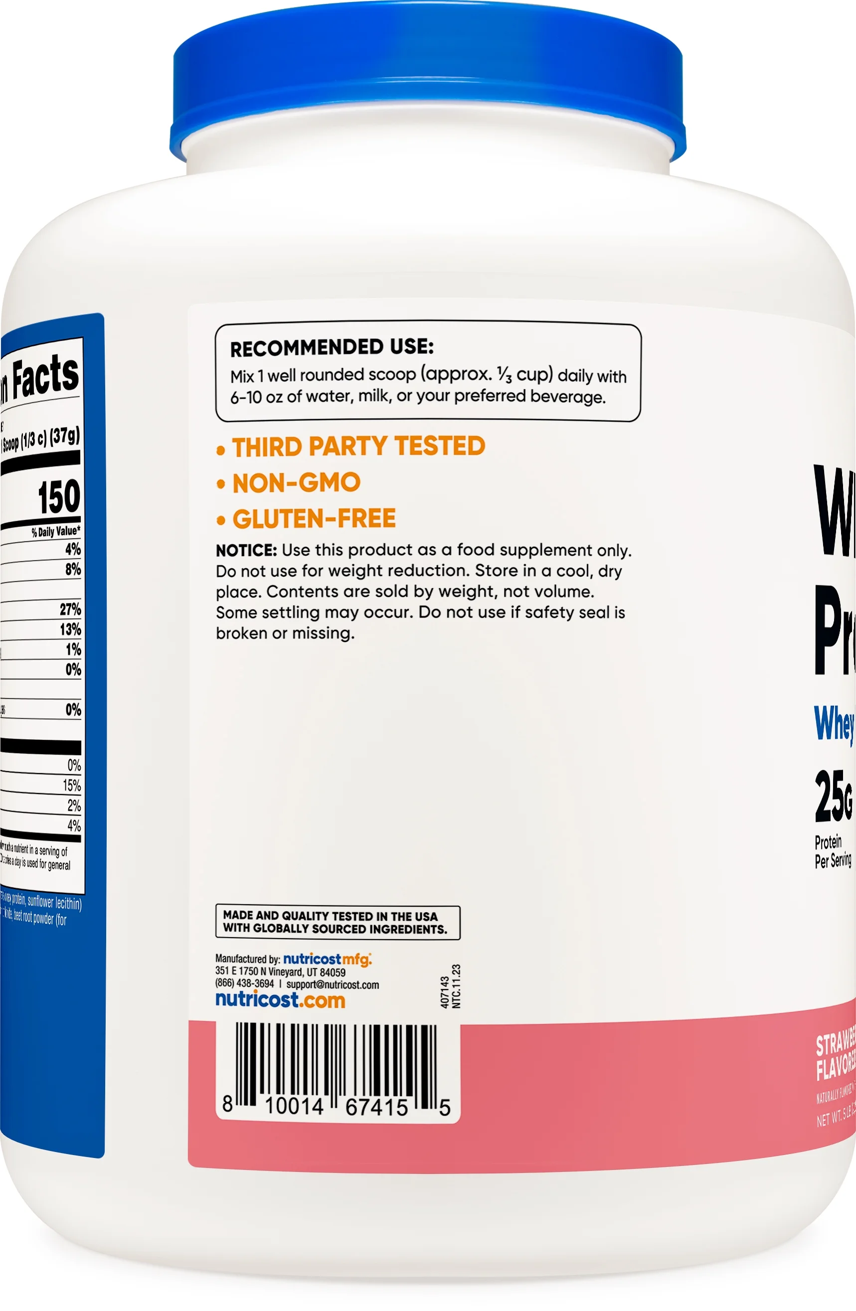 Nutricost Whey Protein Concentrate (Strawberry Milkshake) 5LBS - Protein Supplement