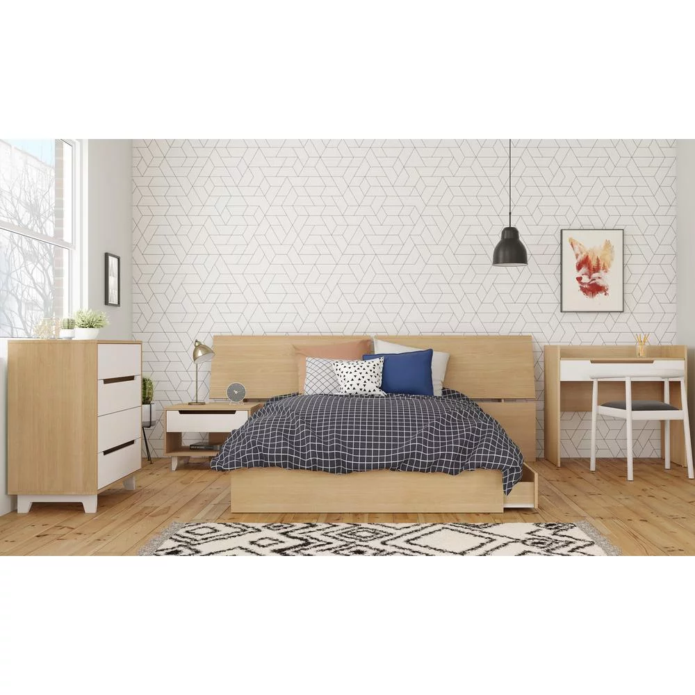 Nexera Modern 4 Drawer Chest in White and Natural Maple