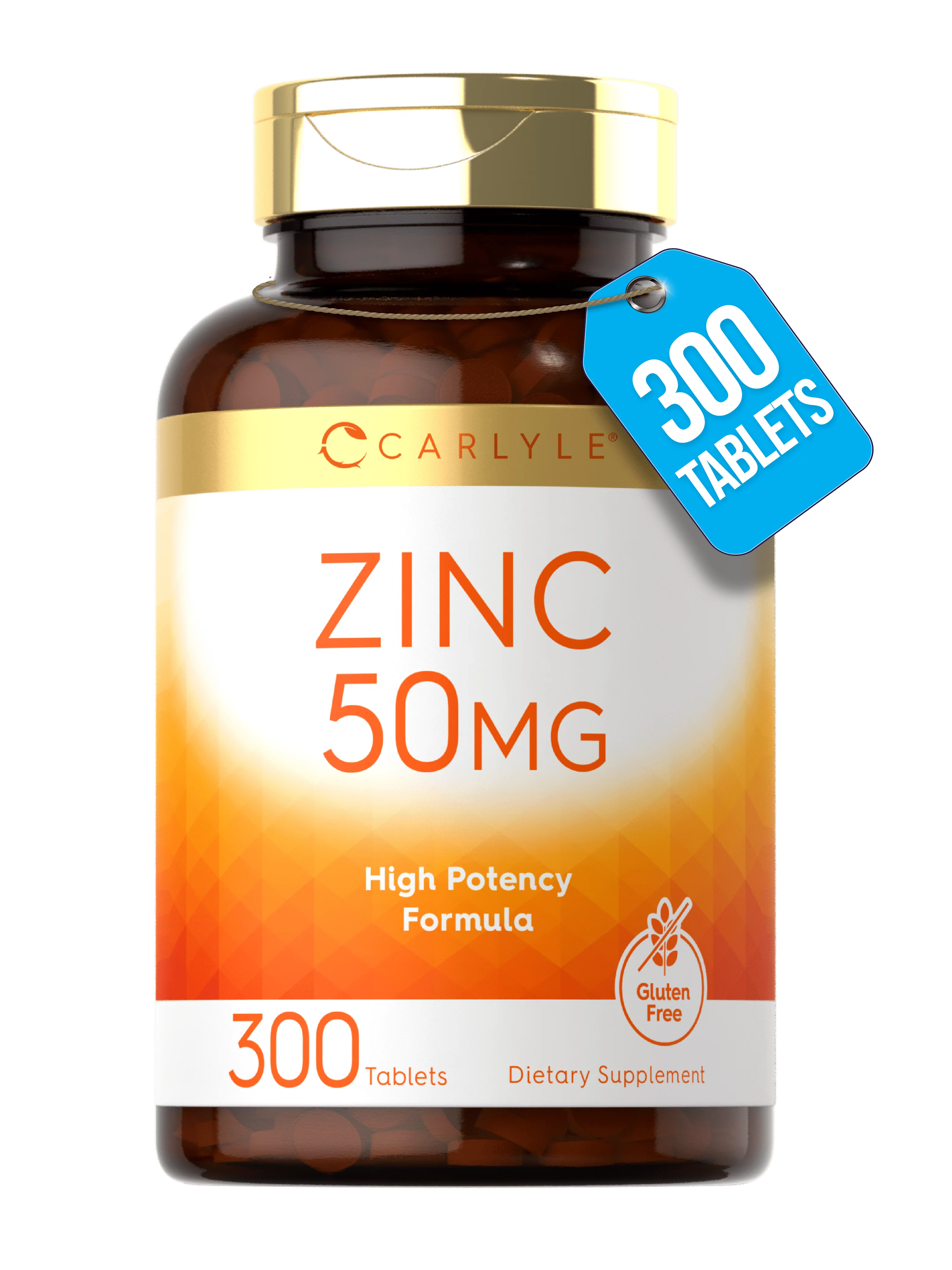 Zinc Gluconate 50mg  | 300 Tablets | Vegetarian Formula | by Carlyle
