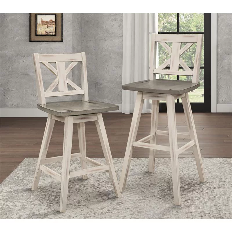 Lexicon Amsonia Cross Back Bar Height Dining Swivel Chair in White (Set of 2)