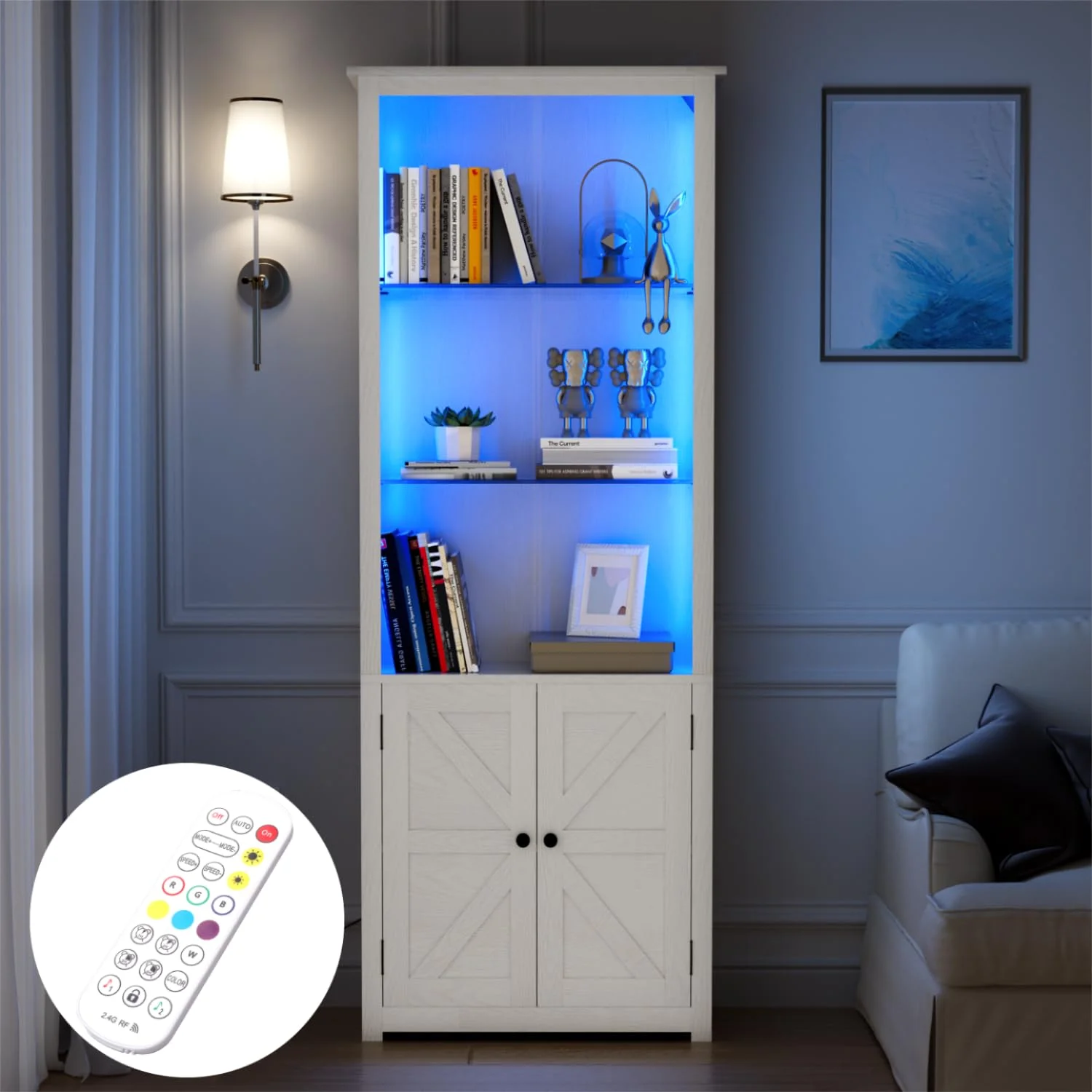 Relefree 5 Tier Bookcase with LED Light Strip, 70