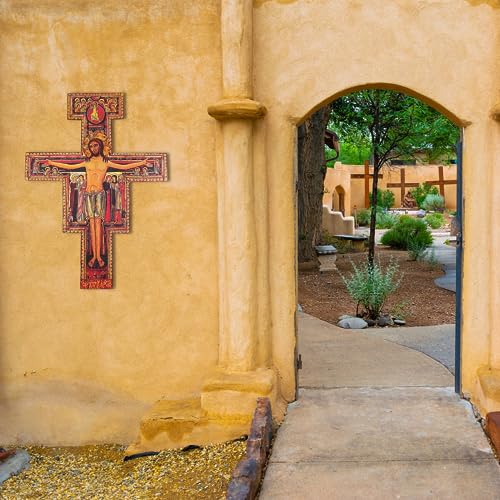 Needzo Large San Damiano Wall Crucifix, Catholic Church Cross Decor, 36 Inches