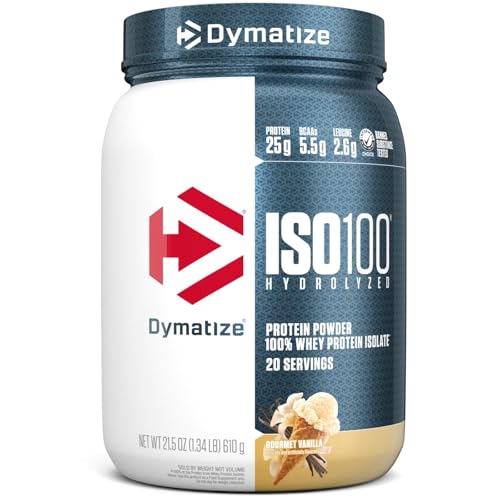 Dymatize ISO100 Whey Protein Powder Isolate, Cookies & Cream, 25g of Protein, 20 Servings, 5.5g BCAAs, Less Than 120 Cal., Gluten Free, 1g Fat, 1g Sugar, 2g Carb