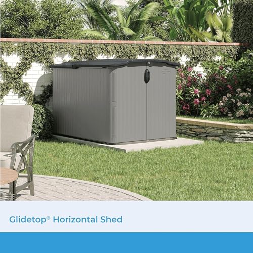 Suncast Glidetop Horizontal Outdoor Storage Shed with Pad-Lockable Sliding Lid and Doors, All-Weather Shed for Yard Storage, 57.5