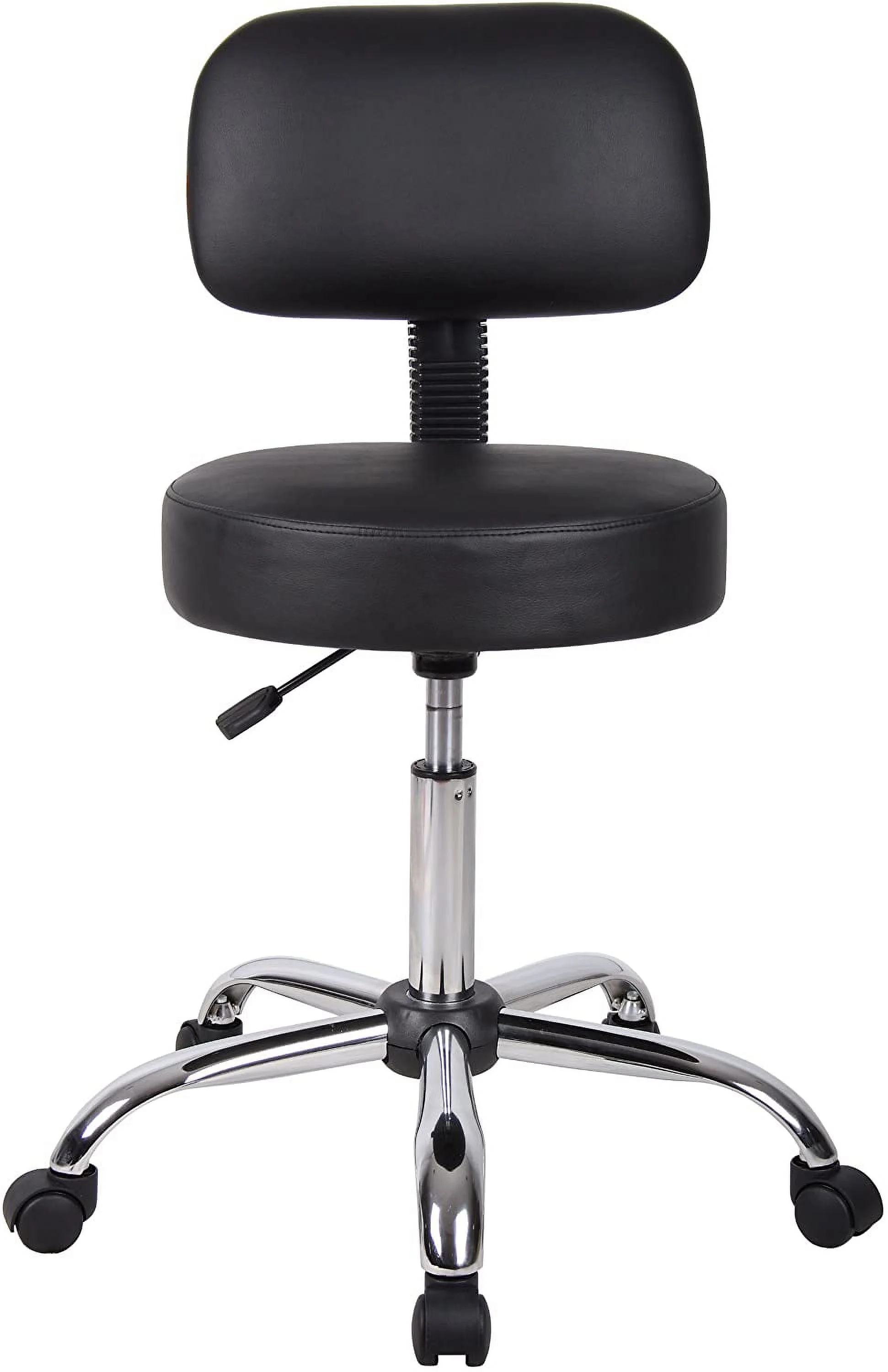 Boss Office Products Be Well Medical Spa Stool with Back in Vinyl, Black Black With Back Cushion Stool