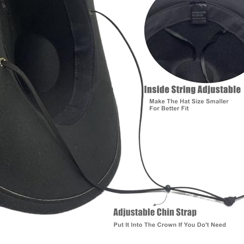 Women Men Classic Felt Wide Brim Western Cowboy Cowgirl Hat with Belt Buckle