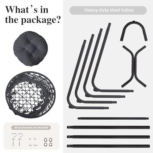 SUNCREAT Hammock Chair with Stand Included, Heavy Duty Hanging Chair with Stand, 330 lbs Capacity, Patent Pending, Grey