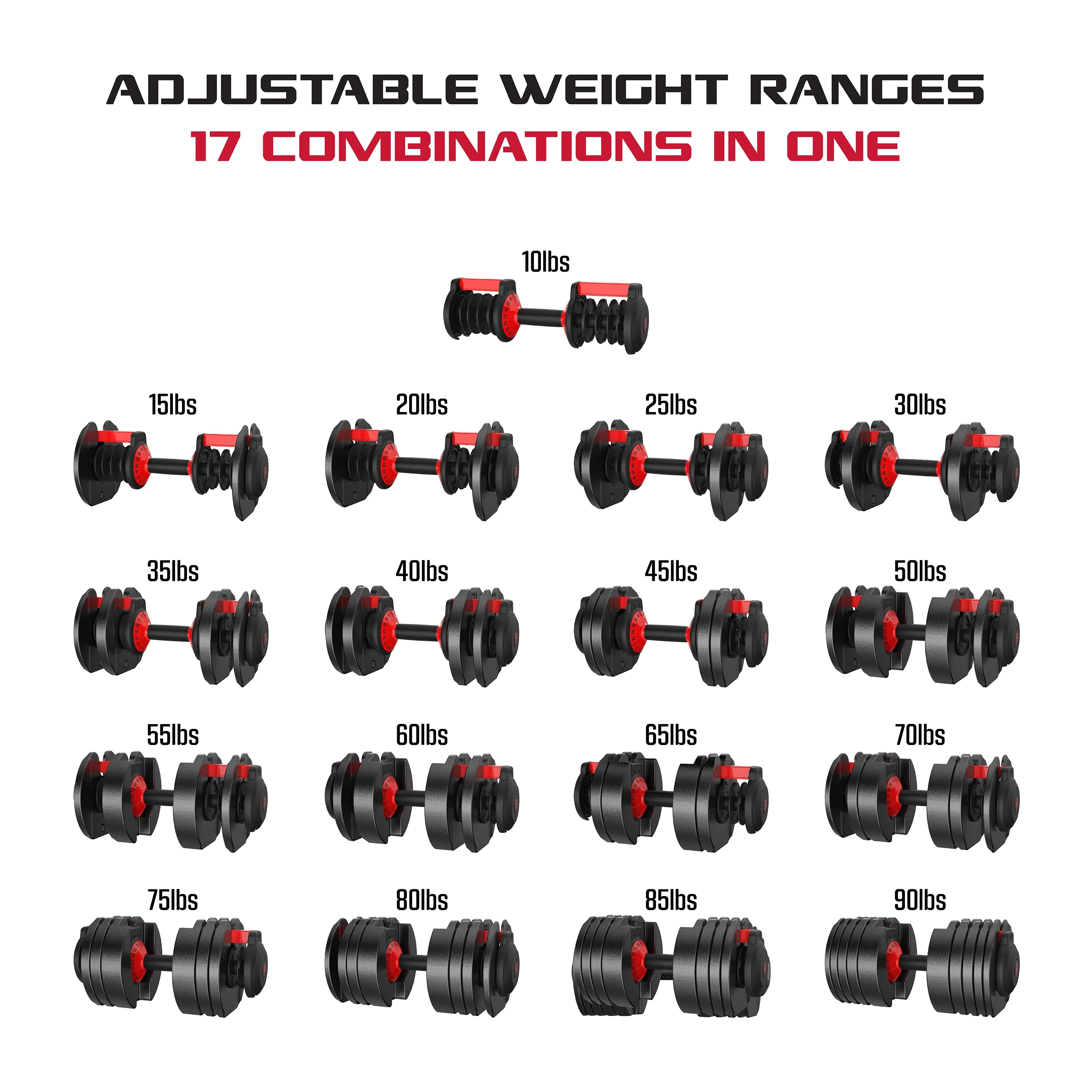 FitRx SmartBell XL, Quick-Select Adjustable Dumbbell, 10-90 lbs. Weight, Black, Single
