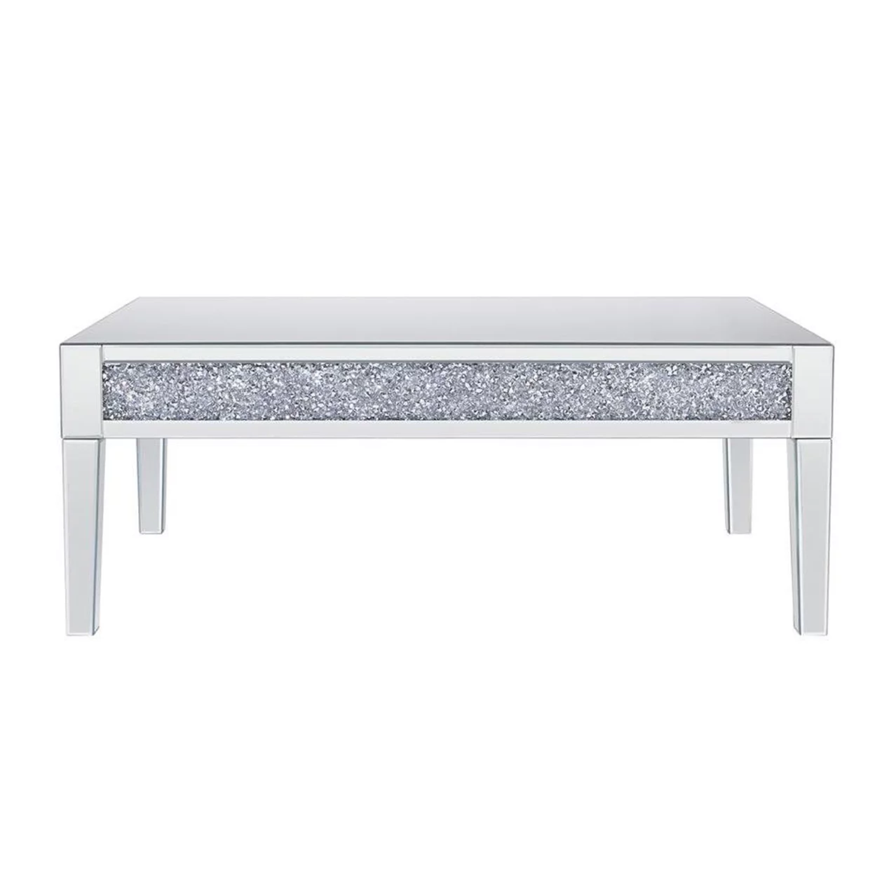 Wood and Mirror Coffee Table with Faux Crystals Inlay Clear- Saltoro Sherpi