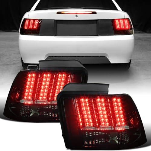 Fits 1999-2004 Ford Mustang Upgraded LED Sequential Turn Signals Tail Lights Assembly Pair | Smoke