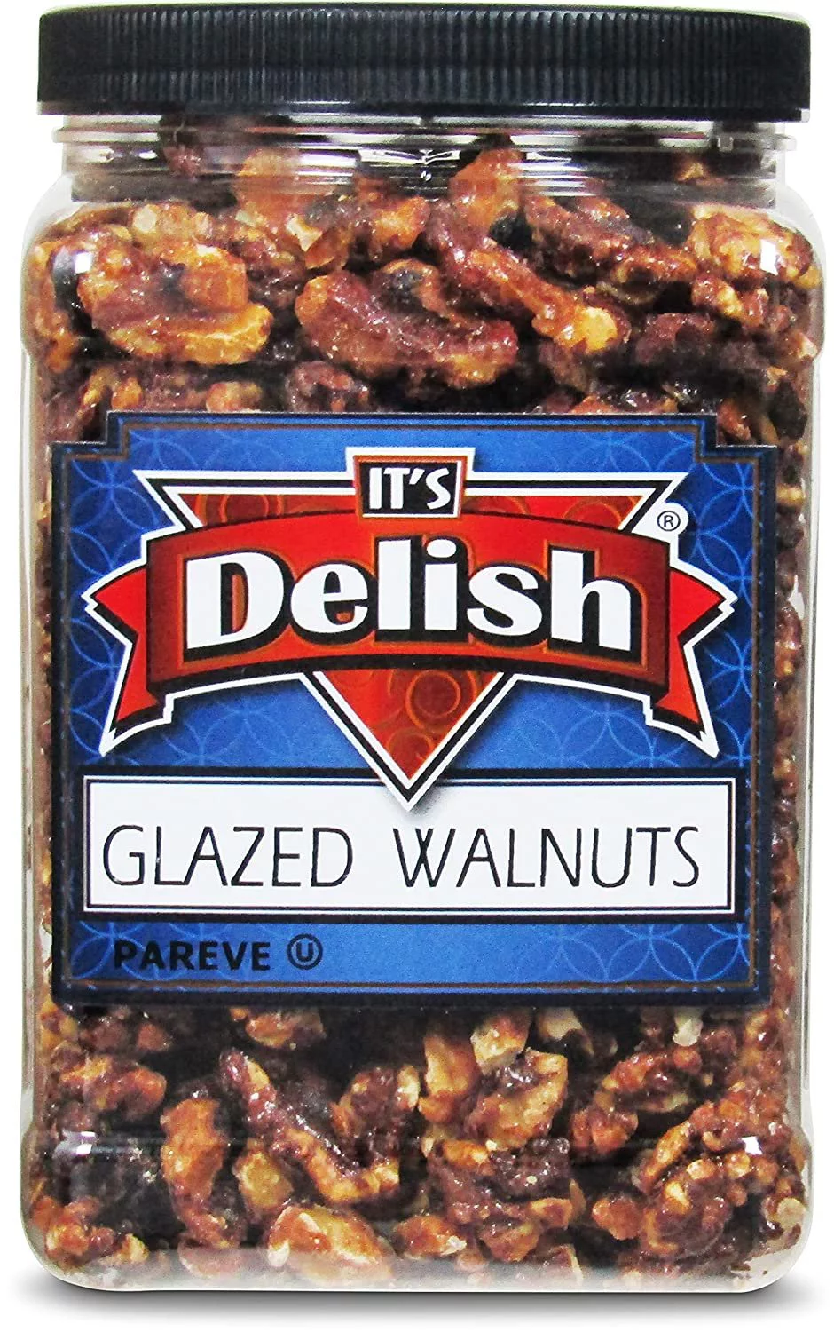 Gourmet Glazed Walnuts by Its Delish, 30 Oz Jumbo Reusable Container Jar  Vegan, Kosher, Non-GMO, No Artificial Flavors  Healthy Protein-Packed Lightly Sweetened Walnuts for Dessert, Baking,...