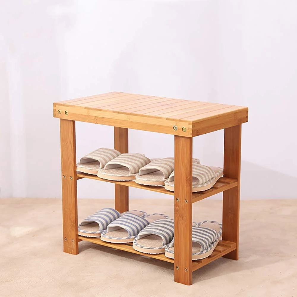2-Tier Bamboo Shoe Bench Rack, Small Shoe Bench, Entryway Bench,for Bathroom Bedroom Entrance Small Apartments,Brown