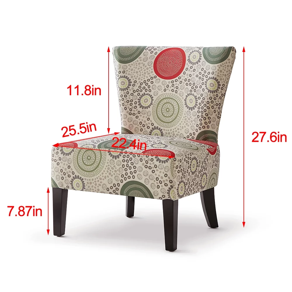 GEXPUSM Armless Accent Chair Set of 2, Modern Living Room Chairs with Thick Cushion & Solid Wood Legs, Fabric Comfy Bedroom Chair, Living Room Furniture, Beige/Circular pattern
