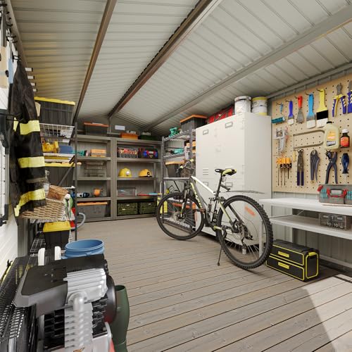 Aoxun 12x10 FT Shed Metal Outdoor Waterproof Storage Shed Steel Utility Garden Tool Shed with Door & Lock Outdoor Storage for Garden Patio Lawn Poolside, Brown