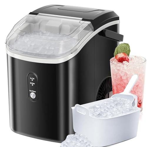 Antarctic Star Countertop Ice Maker with Soft Chewable Pellet Ice, 34lbs/24Hrs, One-Click Operation, Self-Cleaning Portable Peddle Ice Machine with Ice Scoop for Kitchen,Office,Bar,RV (Black)